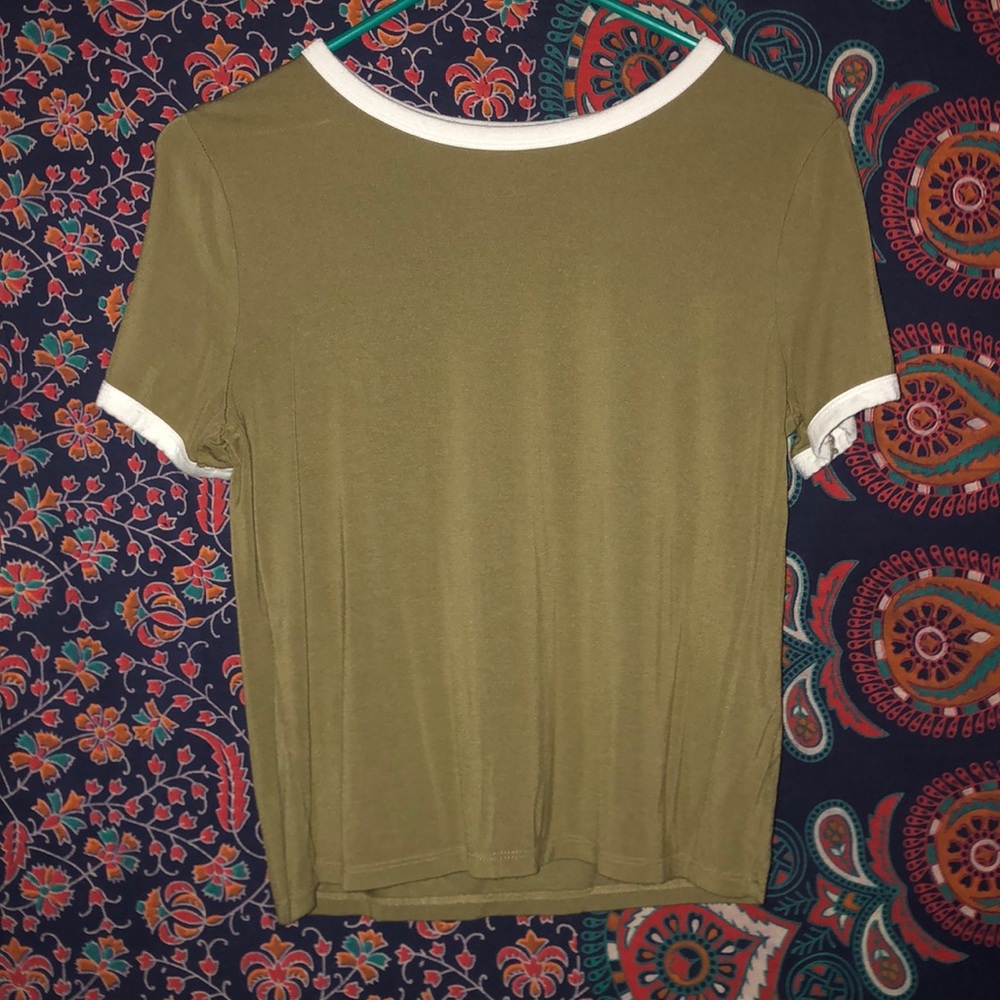 Forever 21 Green/white collared crop top
